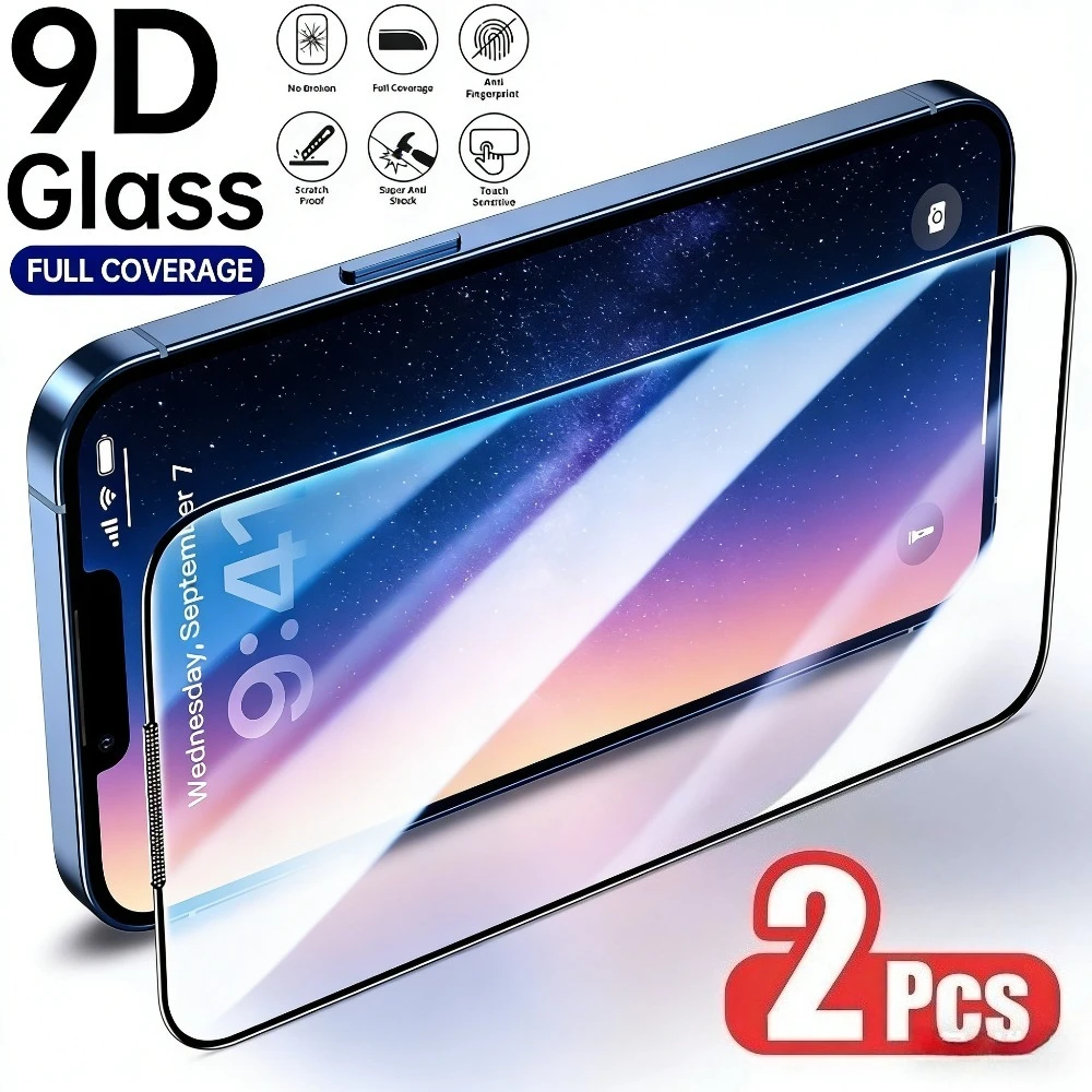 

2 шт. ультрапрозрачных защитных стекол для iPhone 17, 16, 15, 14 Pro Max, Air 16, 15 Plus, 17e, 13, 12, 11 Pro Mini, закаленное стекло с твердостью 9H