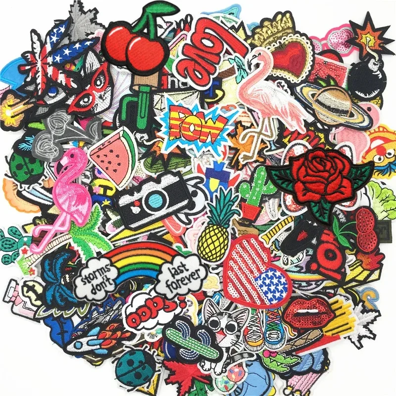 30PCS/lot Embroidery Patches Mixed Random Cartoon Iron On Patches for Clothing Sewing Stickers On Clothes Jeans Summer Style