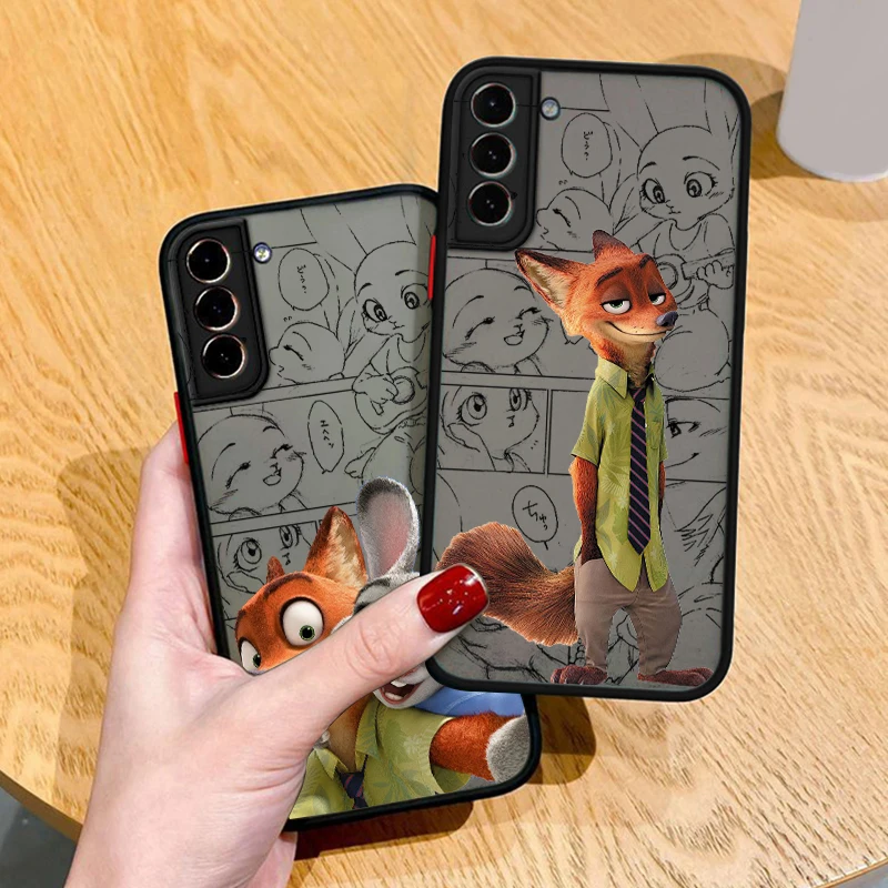 Fashion Disney Zootopia For Samsung S24 S23 S22 S21 Ultra S20 FE Note 20 Lite Plus Frosted Translucent Phone Case