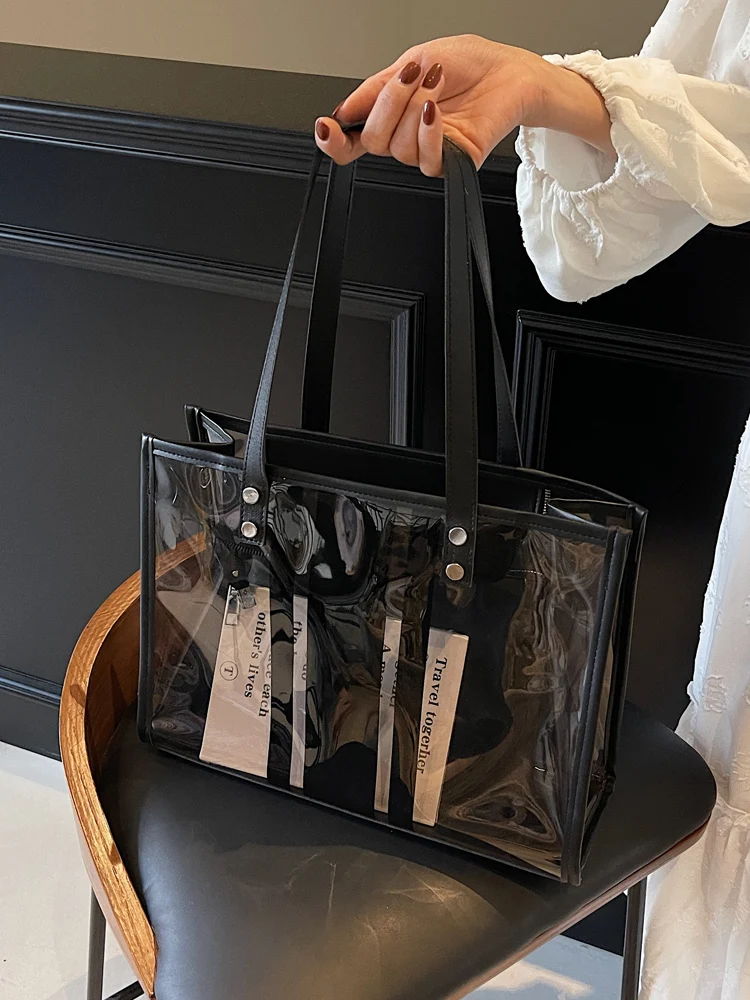 

Faionable большая вместительная водонепроницаемая прозрачная большая сумка женская пригородная пляжная сумка через плечо сумка для мамы и дочки