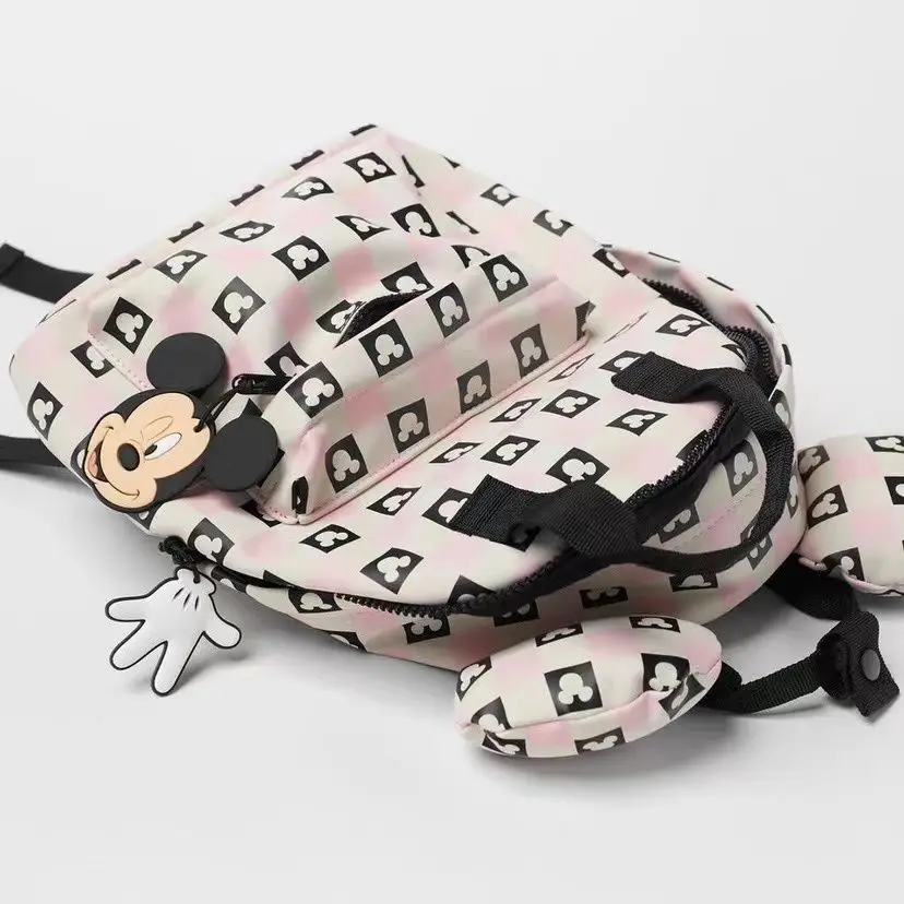 Disney 'S New กระเป๋าเด็กเด็กหญิง Mickey Mouse Checkerboard กระเป๋าเป้สะพายหลังกระเป๋านักเรียนกระเป๋าเป้สะพายหลังนักเรียน