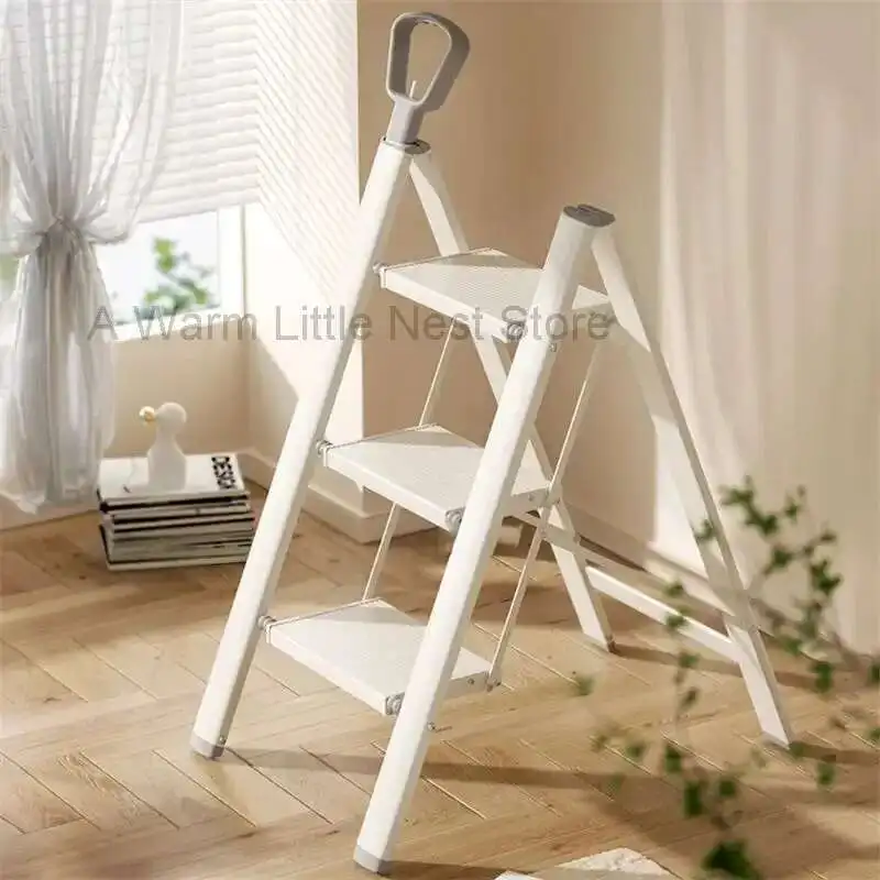 

Aluminum Alloy Folding Ladder Home Herringbone Step Ladder Safety Kitchen Step Stools with Armrest Multifunctional Small Stair Z