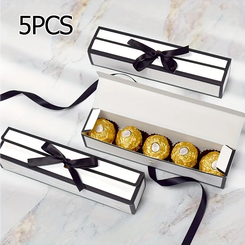 5PCS Rectangular Bow Valentine's Day Chocolate Gift Box, Hepburn Style, Korean Version, Single Compartment Long Candy Box