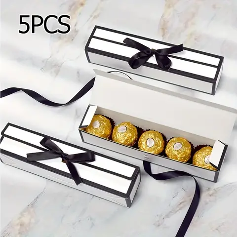 5PCS Rectangular Bow Valentine's Day Chocolate Gift Box, Hepburn Style, Korean Version, Single Compartment Long Candy Box