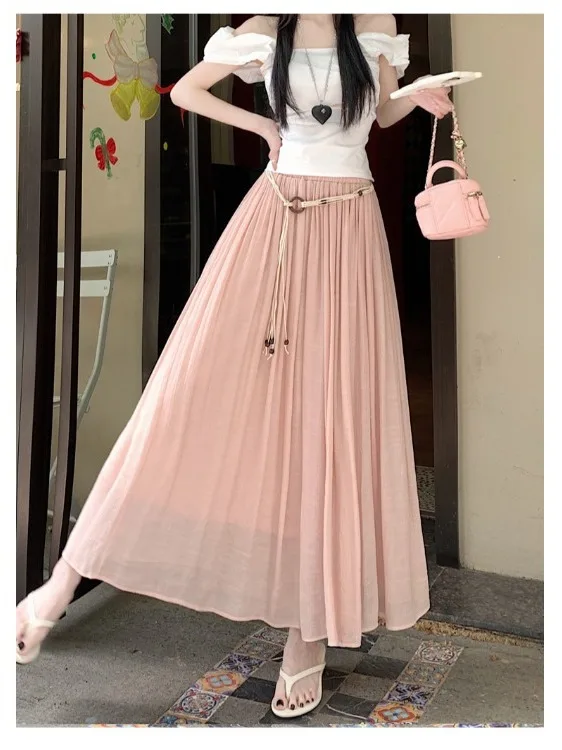 

Новая китайская драпированная большая юбка Swang f, лето 2025 г., белая утягивающая дрейфующая длинная юбка f, юбка-трапеция