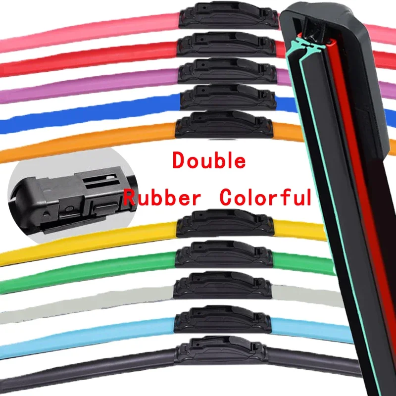 

Colorful Car Windshield Wiper Blades Soft Double Layer Rubber Frameless Bracketless 16" 19" 20" 22" 24"26" 30" for Special Lock