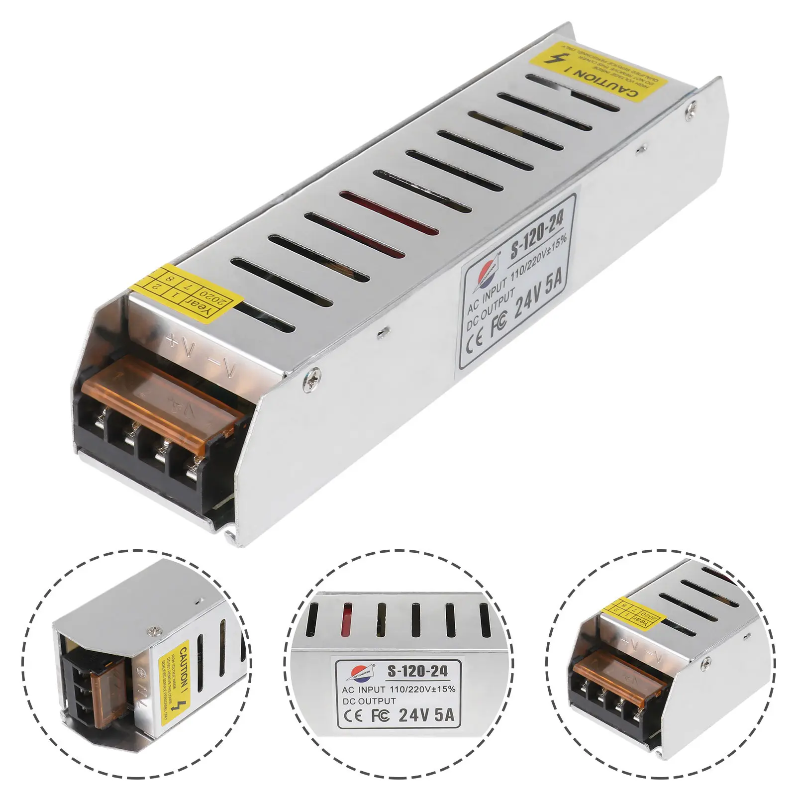 24V 5A Housing Power Supply Adapter Regulated Stable Output for LED Light Cctv Security Camera Ip Camera Power Adapter