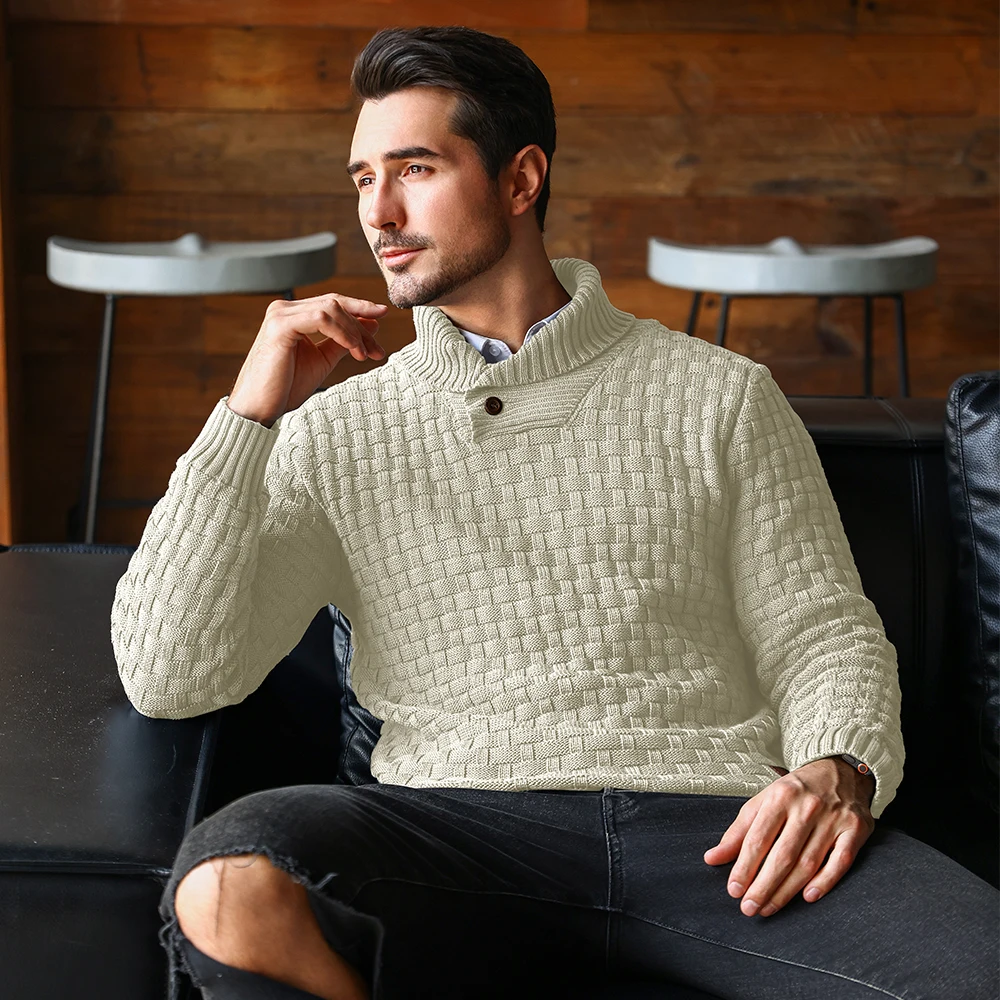 Slavinson suéter masculino inverno quente casual gola alta suéter gola xale pulôver suéteres ajuste regular tops de malha tamanho americano