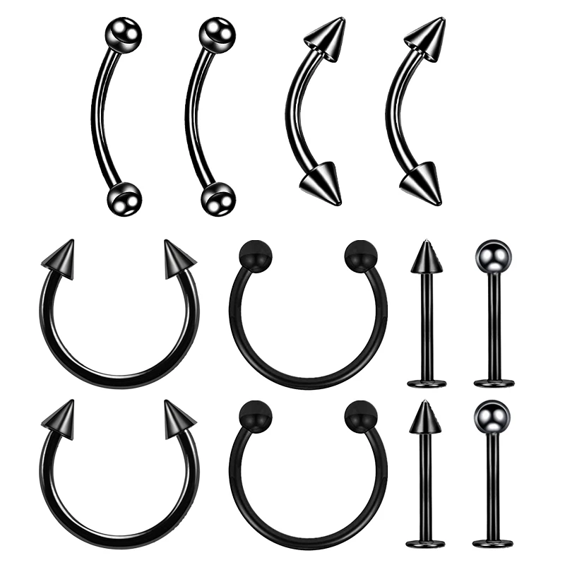 12PC Titanium Tragus Piercing Nose Earring Septum Labret Lip Ring Cartilage Industrial Tongue Barbells Eyebrow Body Jewelry