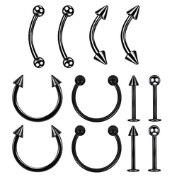 12PC Titanium Tragus Piercing Nose Earring Septum Labret Lip Ring Cartilage Industrial Tongue Barbells Eyebrow Body Jewelry