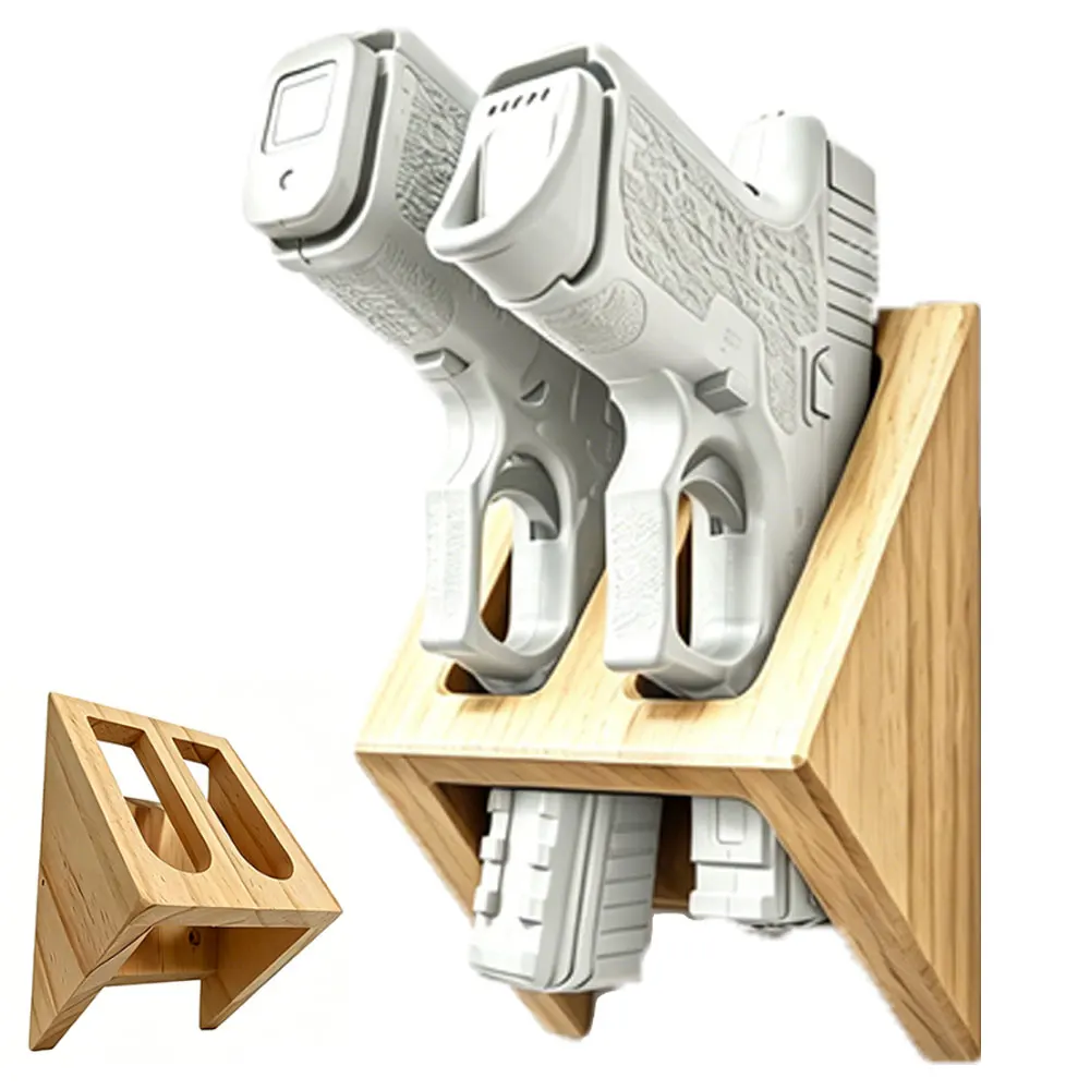 Wooden Triangle Gun Rack Wall Mounted Pistol Holder With 2 Holes Tactical Hunting Display Stand For Indoor Handgun Storage