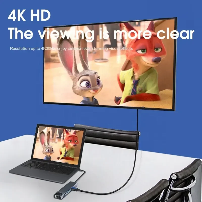 JND 10 في 1 نوع C USB Hub مع إيثرنت 4K HDTV متعدد المنافذ USB 3.0 Hub لمحطة إرساء MacBook Pro USB نوع c محول