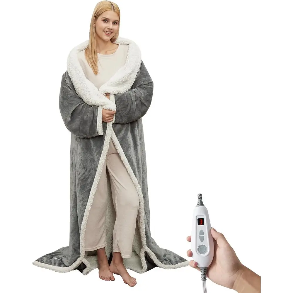 

Heated Blanket with Foot Pocket, Electric Snuggle Blanket with Sleeves, 6 Heating Levels & 2/4/8/10H Time Settings, Machine Wash