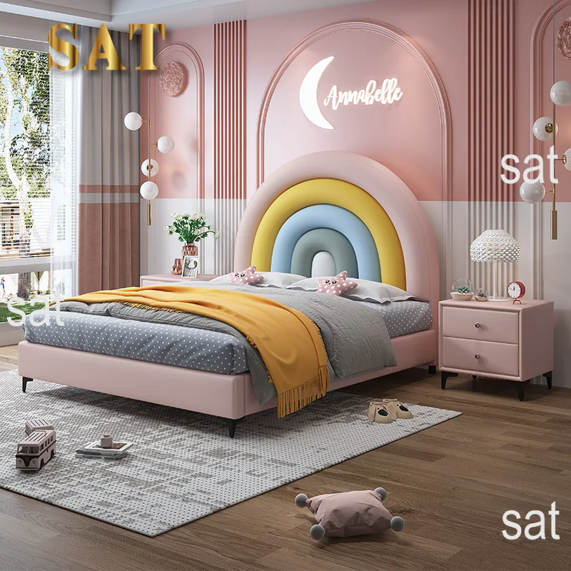 #For high quality kids bed creative luxury girl unique storage cute upholstered wooden furniture leather soft kids bed
