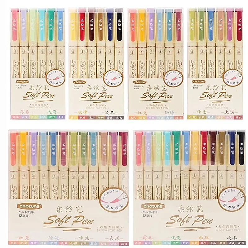 24Color Retro Lettering Art Marker Set Multicolor Soft Brush Tip Calligraphy Pen Drawing Aesthetic Cute School Supplies