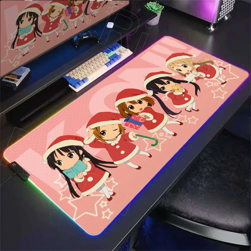 RGB Anime Girls Desk Mat Kawaii Music K-ON Mouse Pad Taro Sakamoto Days XXL Mousepads Large Gaming Non-slip Office Keyboard Mats