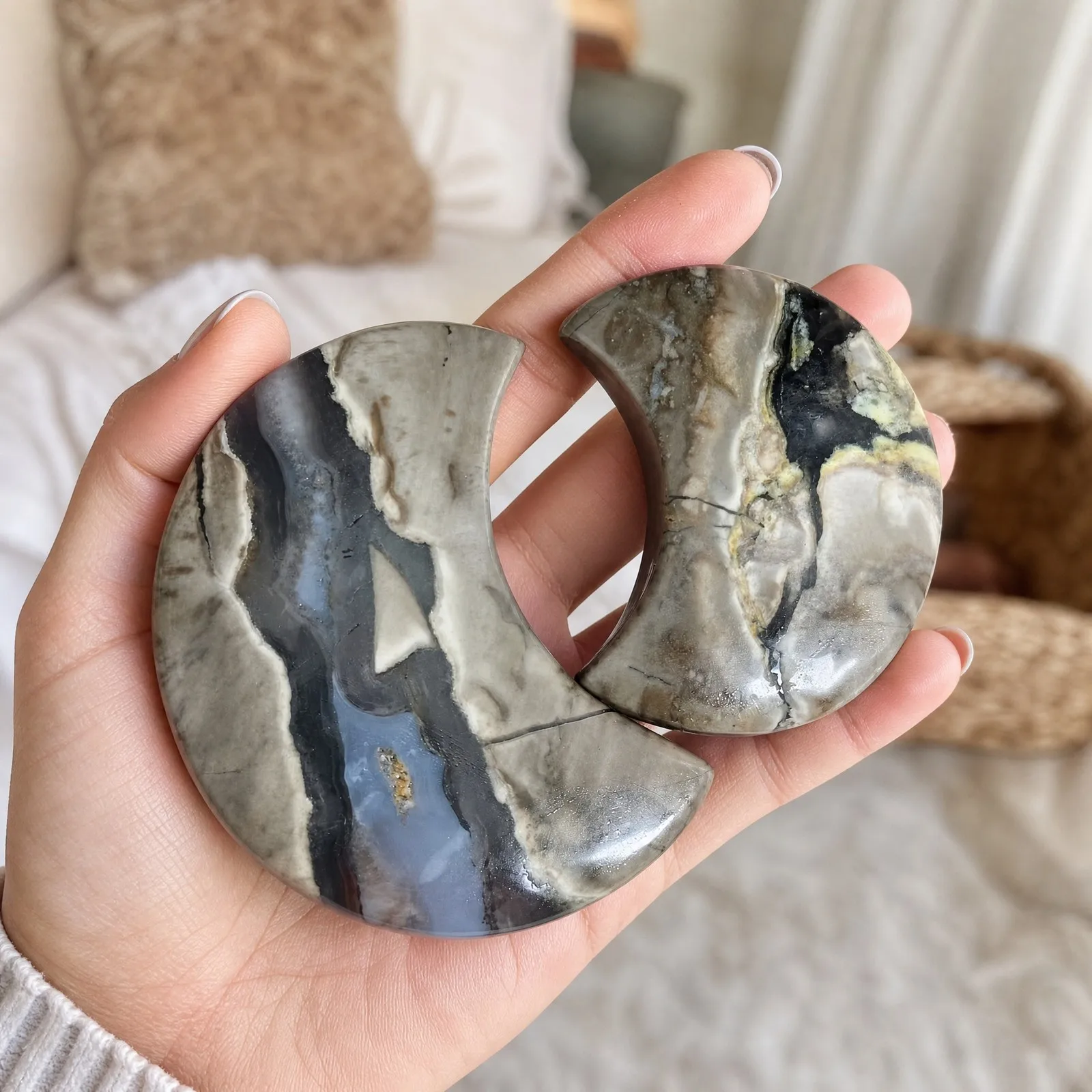 Random Volcanic Agate Crystal Moon Handcrafts Display No Base Healing Decor Gift