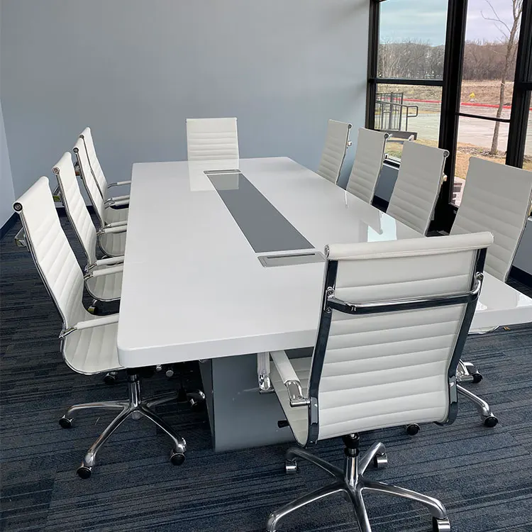 Modern White High Gloss Finish Office Conference Table For Meetings