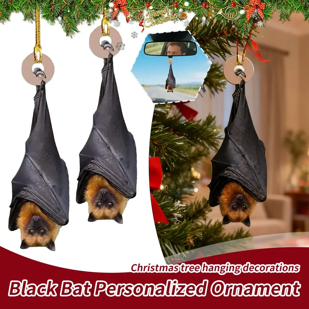 1/3 قطعة 2D الاكريليك شقة الأسود الخفافيش شجرة عيد الميلاد حلي معلقة الإبداعية DIY بها بنفسك شجرة عيد الميلاد زينة 2026 جديد الخفافيش قلادة