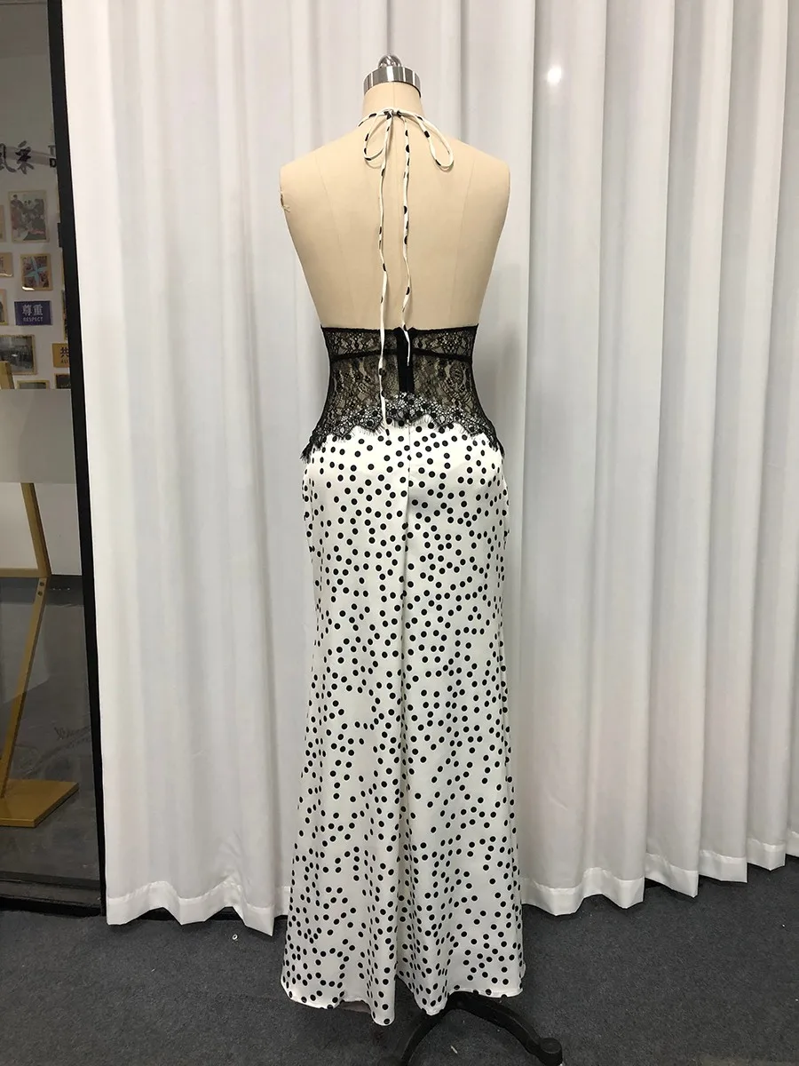 TWOTWINSTYLE ضرب اللون تقسم موجة نقطة فستان أنيق للنساء الرسن أكمام تونك شير تقسم الدانتيل فساتين مثيرة الإناث #6