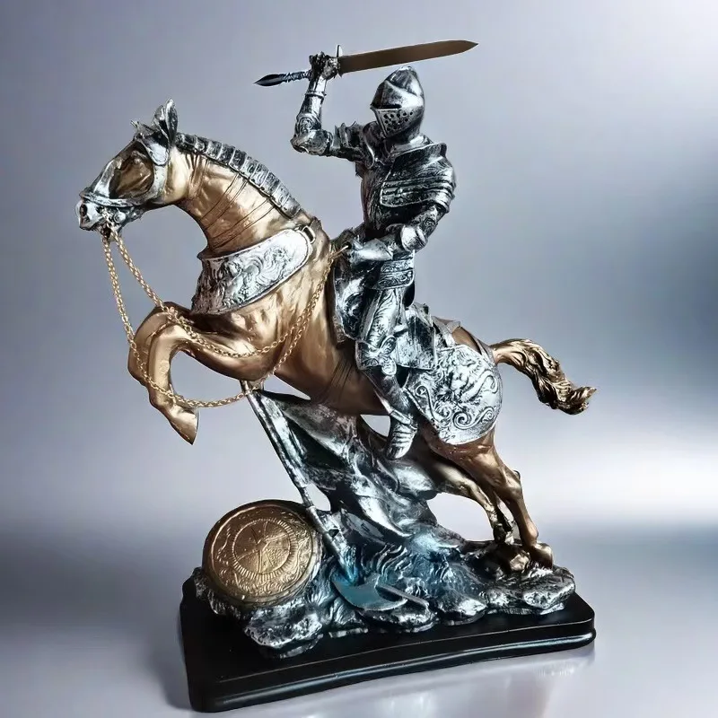 

1Pcs Medieval Armor Sculpture, Equestrian Warrior Figure Spartan Knight Statue, Resin Retro Decoration Souvenir, Home Decoration