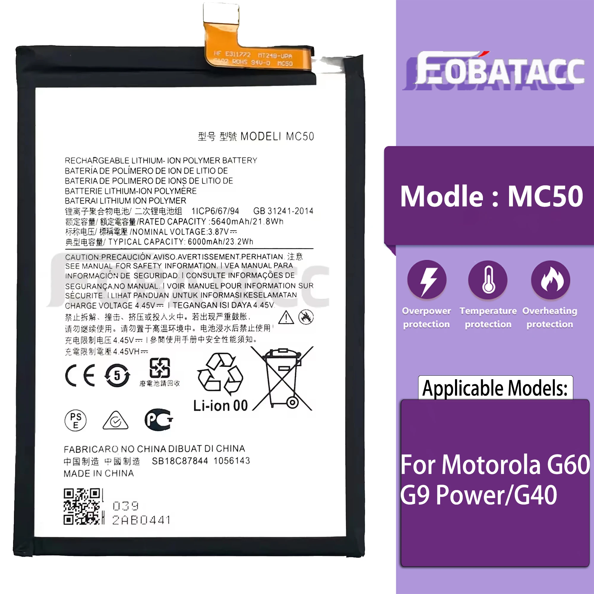 

100% New Original Battery MC50 For Motorola G9 Power/G60/G40 Fusion Battery + Free Tools