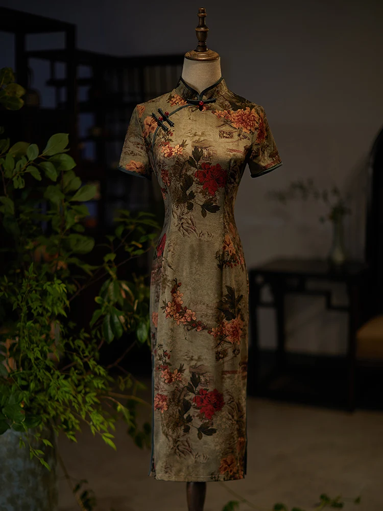 Old Shanghai Cheongsam Improved Retro Elegant Lady of Note Waist-Tight Daily Mother Young Chinese Style Dress Summer