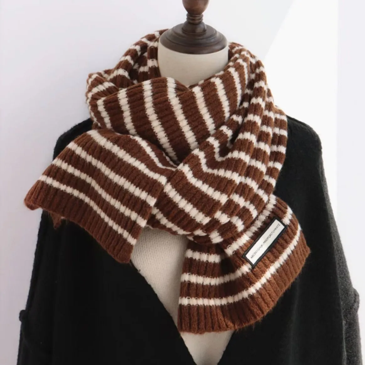 

Striped Knitted Woolen Scarf Female Winter Pure Student Couple Warm And Thick All The Neck Neck Male 24W056