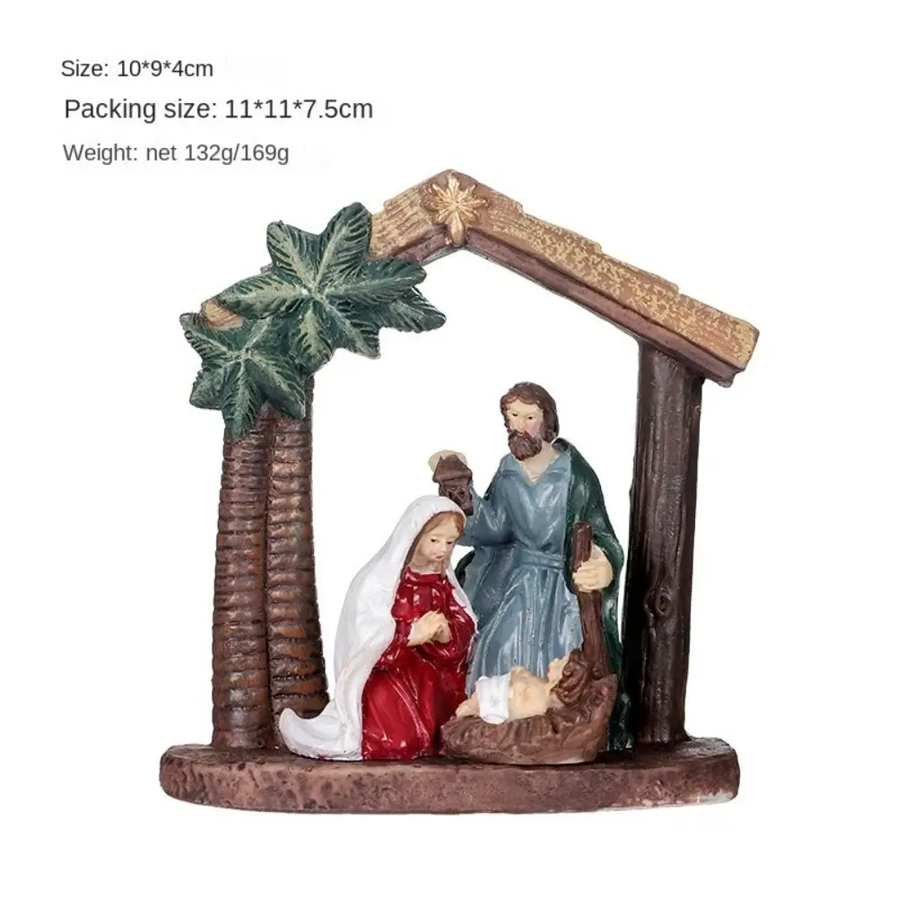 Thanksgiving Christmas Nativity Scene Figurine Jesus with Manger Creative Home Decor Virgin Mary Resin Kids Gift Bookshelf