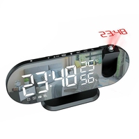 1 Piece LED Digital Alarm Clock Bedroom Electric Alarm Clock Black With Projection FM Radio Time Projector Bedroom Bedside Clock