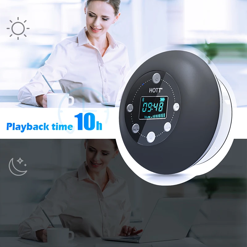 Wireless Bluetooth Alto Falante IPX4 Waterproof Suction Cup Bathroom Audio Artifact Portable Mini Subwoofer LED Display FM Radio