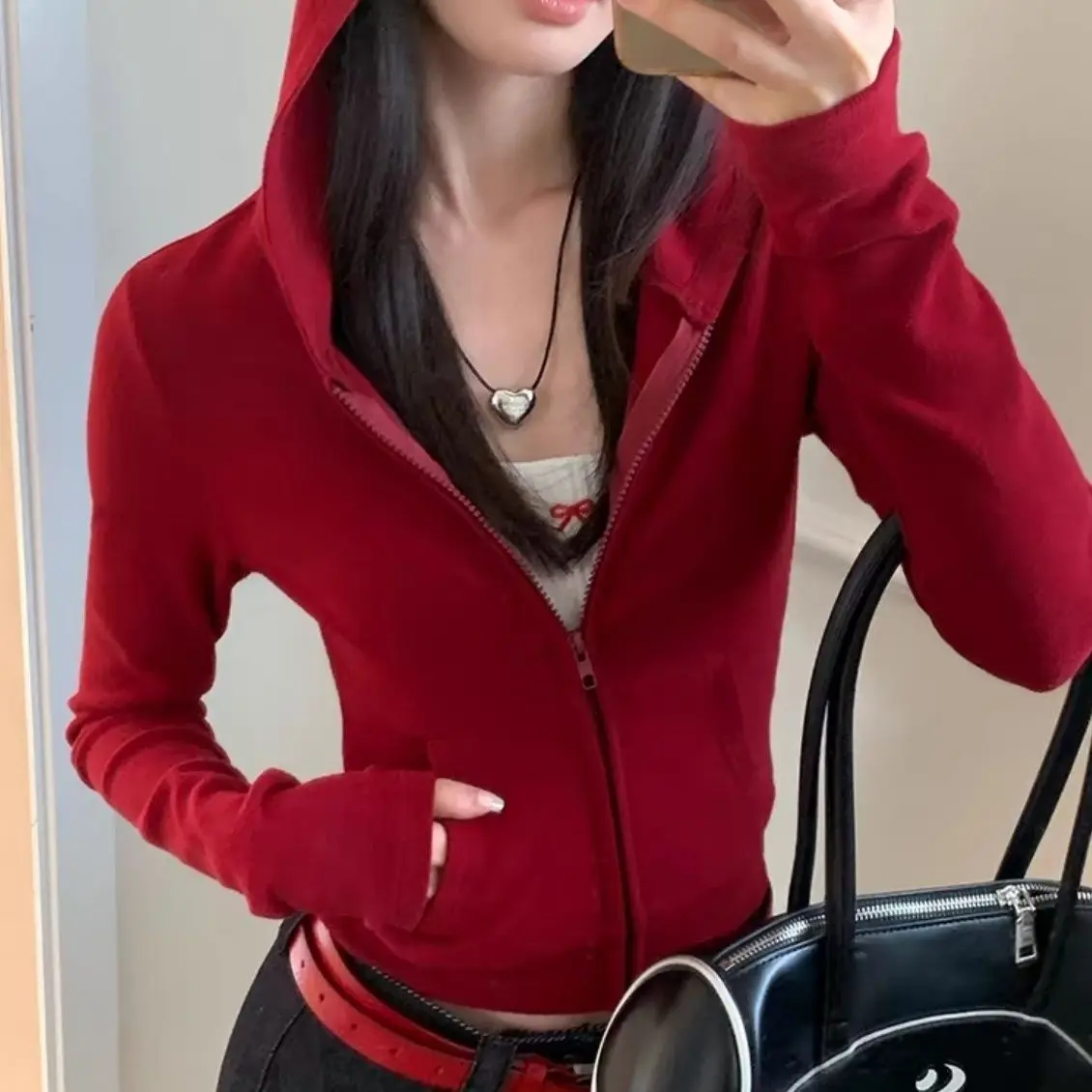 

Весенне-осенняя женская вязаная куртка, женская однотонная приталенная короткая куртка на молнии с капюшоном, топ