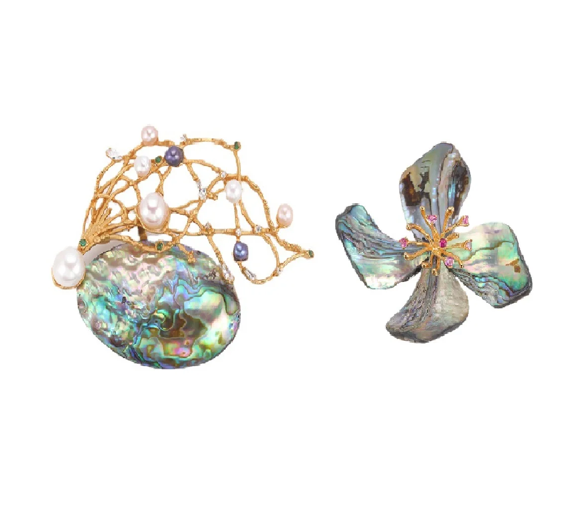 

Luxury Freshwater Abalone Shell and Pearl Brooch, Colorful Shell Flower Brooch Pin, Evening Dress and Coat Exquisite Accessory