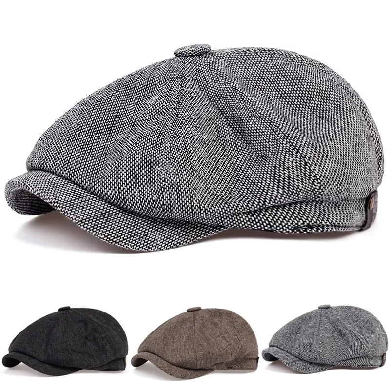 Herren Casual Newsboy Hut Peaky Frühling Herbst Diamant-Karo Retro Baskenmütze Casual Hüte Achteckige Kappe Hip-Hop Baskenmützen