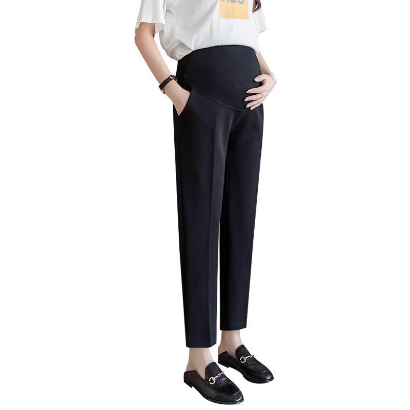 Pantalones de vientre para mujeres embarazadas, ropa de trabajo elegante de maternidad, hasta el tobillo, color negro, moda de verano, 2024