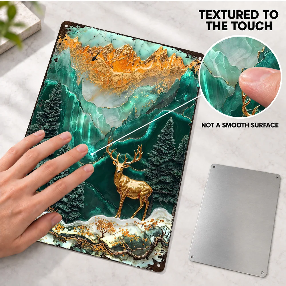 Golden Stag Monarchs Realm Printed Poster Personalized Aluminum Metal Sign Ornamental Paper Relief Design Wall Art For Entryway