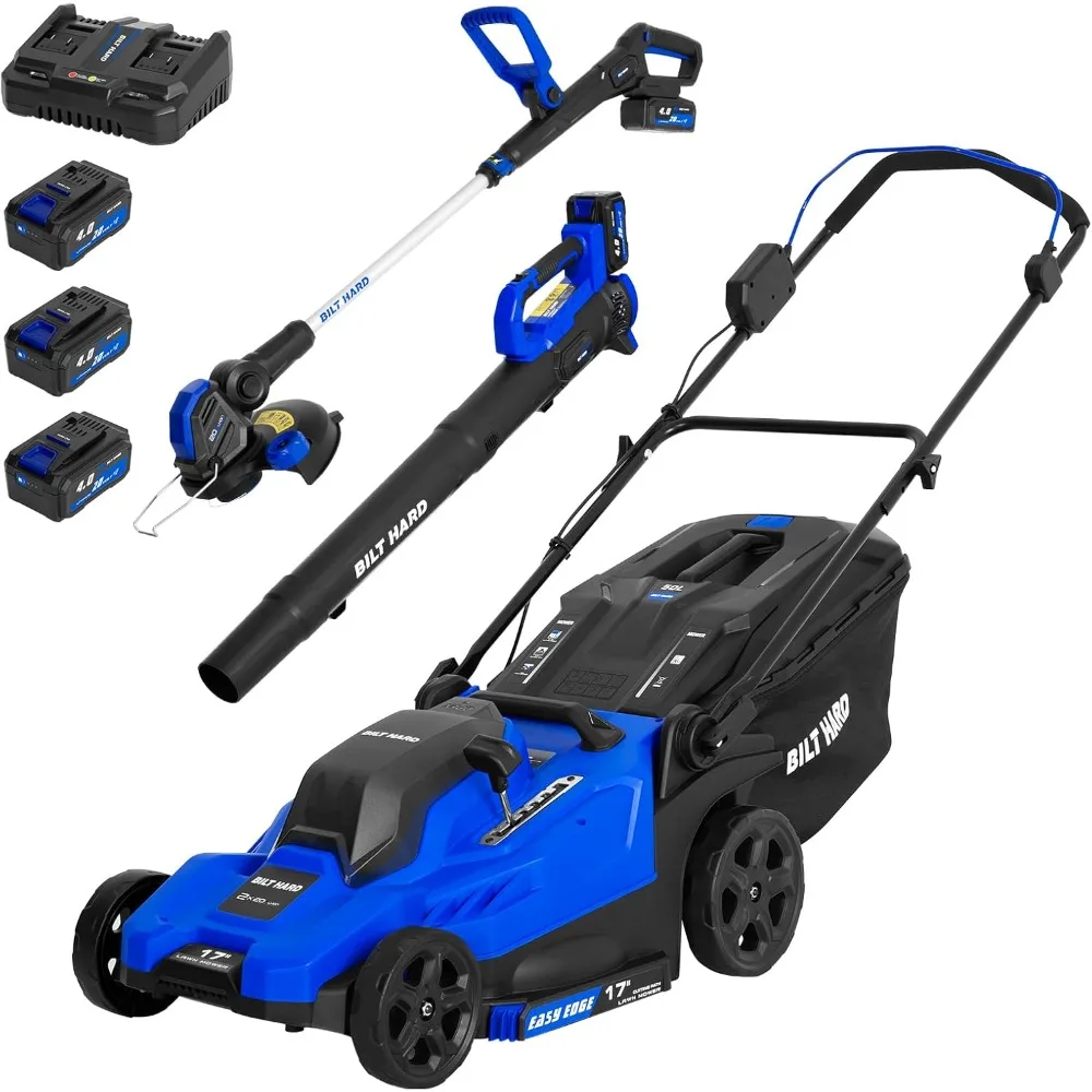 

40V 17" Brushless Cordless Lawn Mower, 2-in-1 12" String Trimmer & Edger and Leaf Blower Combo Set, Electric Battery Lawn Mower