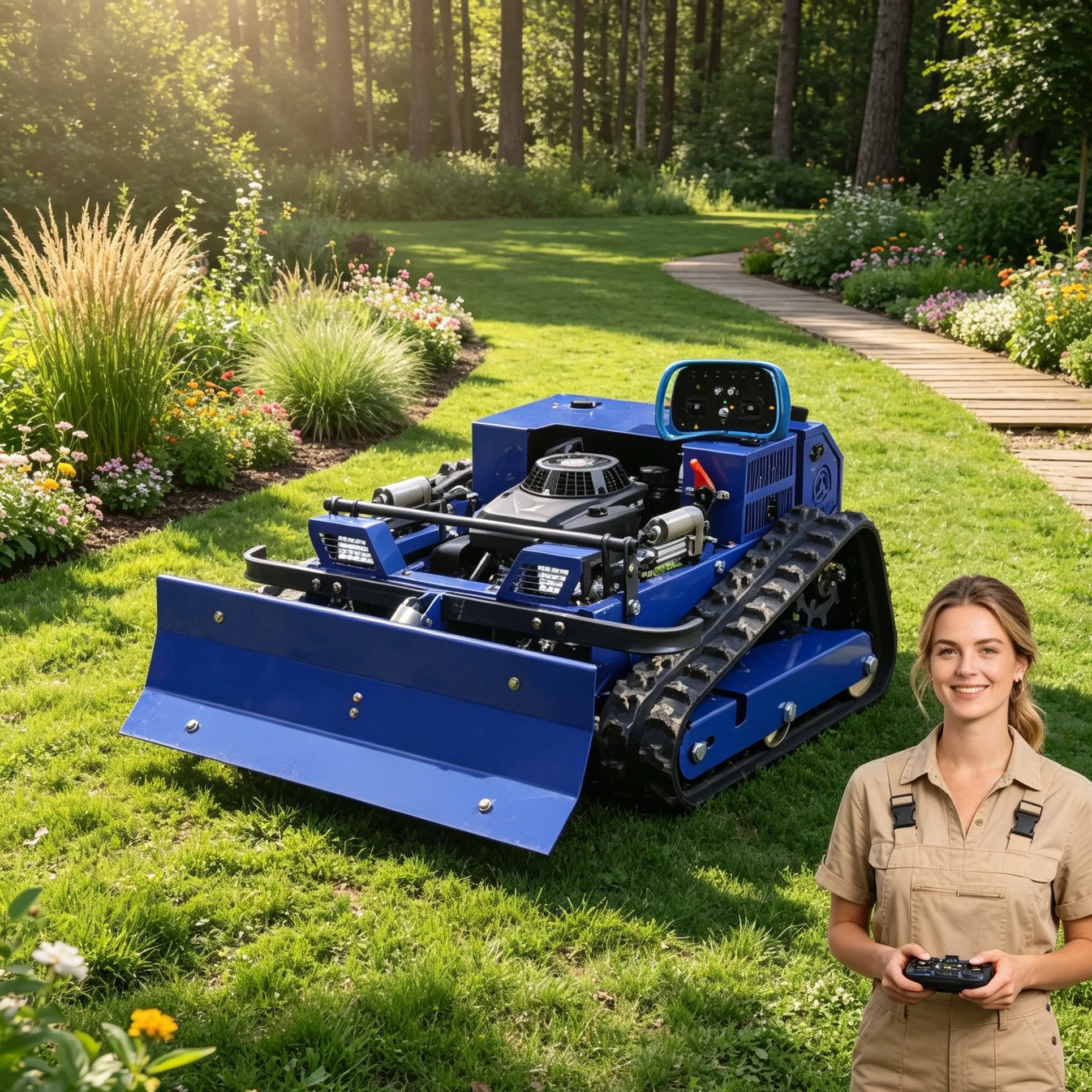 Customized Sloped Grassland Pasture 550 Tracked Lawn Mower, Heavy‑Duty Snow Shovel Accessory, Self‑Propelled System For Complex