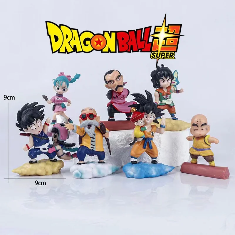 

7pcs/set Anime Dragon Ball Action Figures Goku Bulma Master Q Version Colorful Clouds Base Decoration Model Toys Kawaii Doll