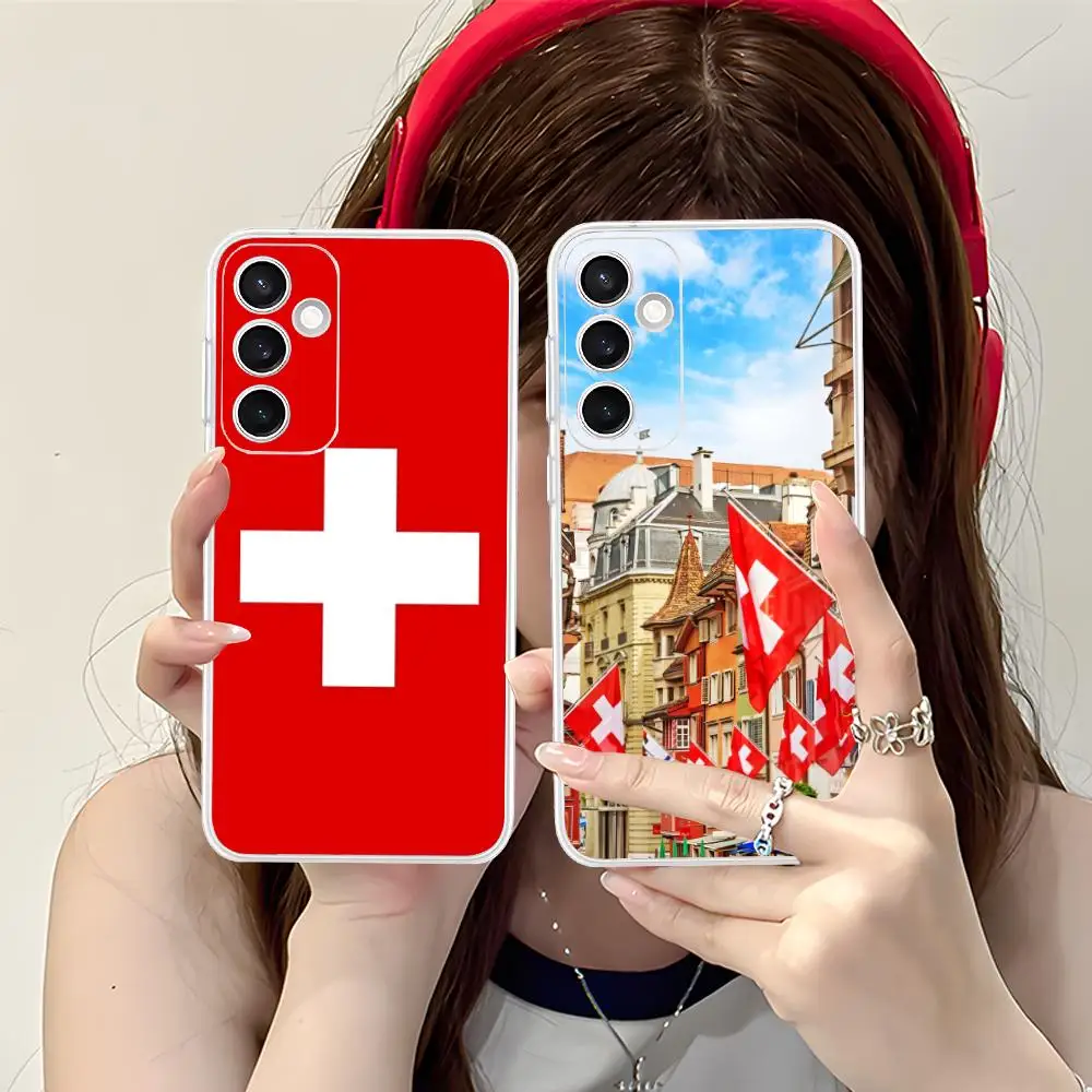 سويسرا العلم قضية الهاتف المحمول لسامسونج غالاكسي S25 S24 S23 S22 S21Plus FE الترا واضح اللون غطاء غطاء جميل #5