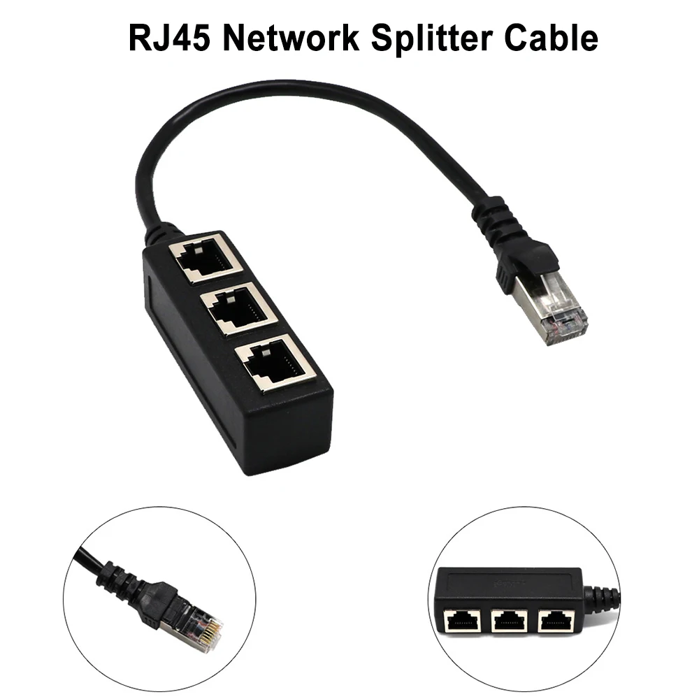 RJ45 Splitter LAN Ethernet Network RJ45 Connector Splitter Adapter Cable for Networking Extension 1 Male to 3 Female Adapter