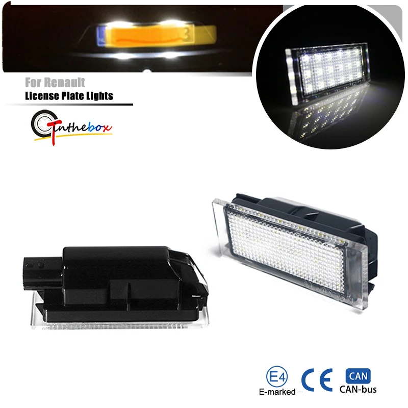 

White LED License Plate Number Lights For Renault Logan Twizy Clio MK3 4 Espace MK4 Duster Laguna Master Megane MK2 3 Twingo MK2