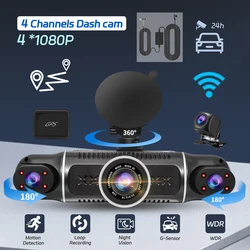 Car Dvr Dash Cam Free 64G TF Card WiFi GPS 24h Parking Monitor 360° 4 Lens Loop Recording Dashboard Camera Night Vision BlackBox