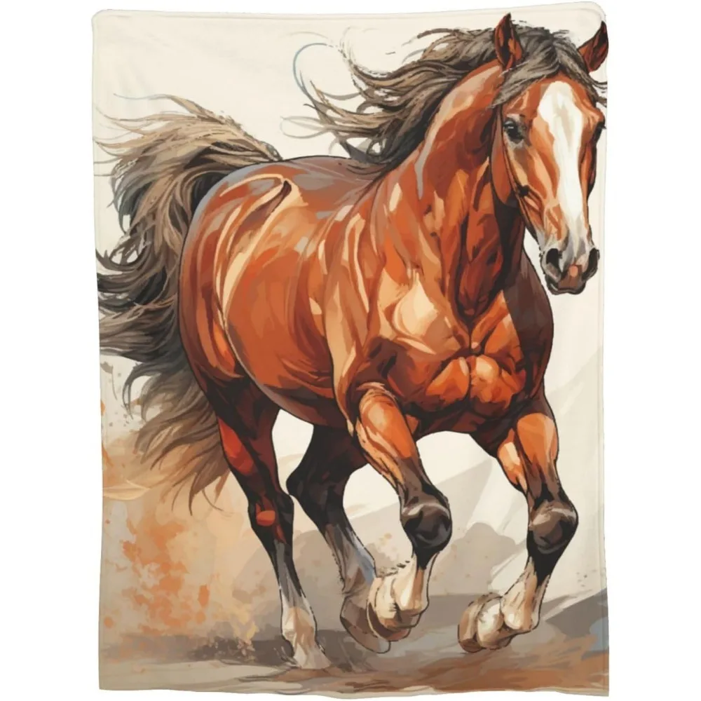 Selimut Kuda Ringan dan Nyaman untuk Dewasa, Flanel Fleece, untuk Kuda Berlari, Sofa, Perjalanan, Dekorasi Tempat Tidur, Anak Laki-laki, Pria