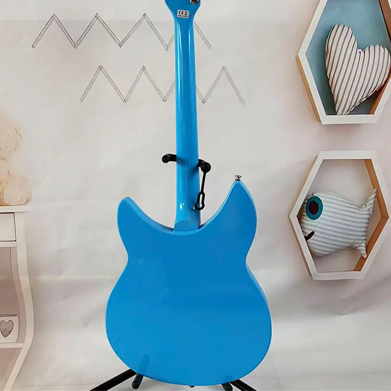 6-string blue semi-hollow electric guitar, basswood body, maple neck, dot inlays, R tailpiece, rock style, free shipping