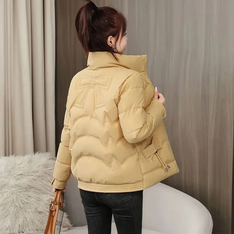 

Pop Women's Down Cotton Coat Short Parkas 2025 Winter New Standing Collar Coat Thick Loose Slim And Warm OutCoat Female Jackets
