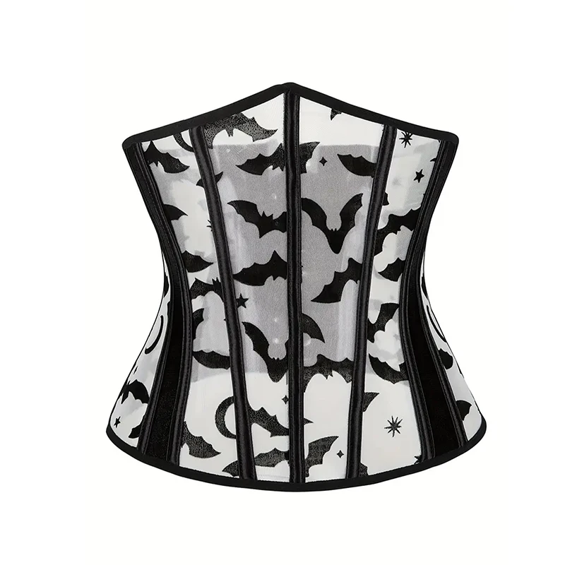 2024 Fishbone Corset Bat Print Waist Seal Shaped Body Outwear Waist Clip Belt Black Underbust Corset Women Lingerie Waist belt