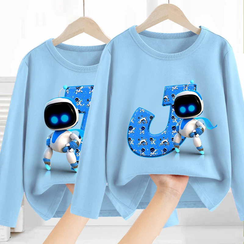 Astro Bot Children T-shirts Long-sleeve Tops Spring Autumn Clothing Kids Thin Bottoming Shirt Cartoon Crewneck Girls Boys Blouse