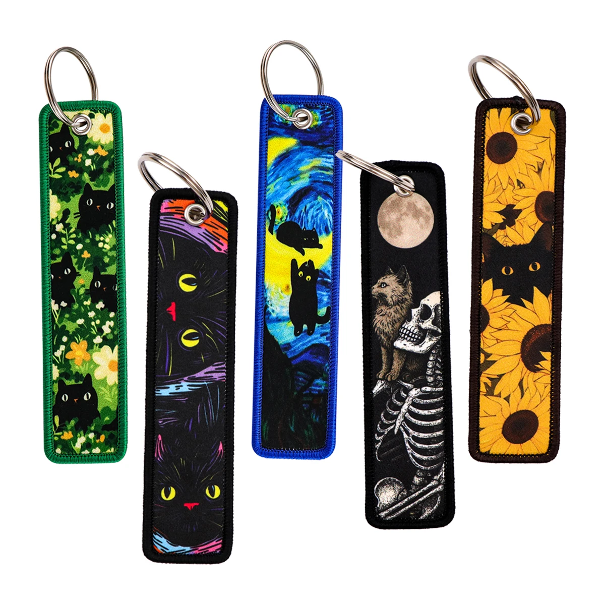 Cartoon Animals Black Cats Embroidered Key Cool Man KeyTag Keychain for Car Motorcycles Keyring Holder Jewelry Accessories Gifts