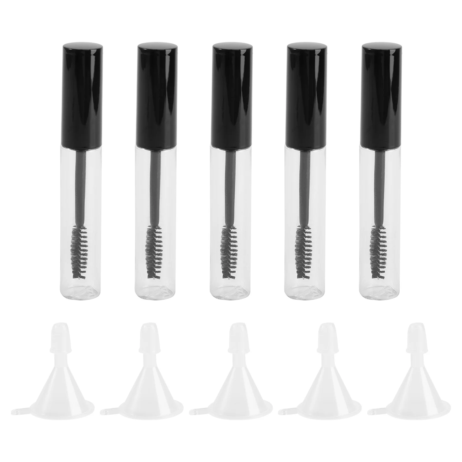 5Pcs Empty Eyelash Tubes 10ml Black Lid Funnels DIY Mascara Container Eyelash Brush Tube for Travel Makeup Storage